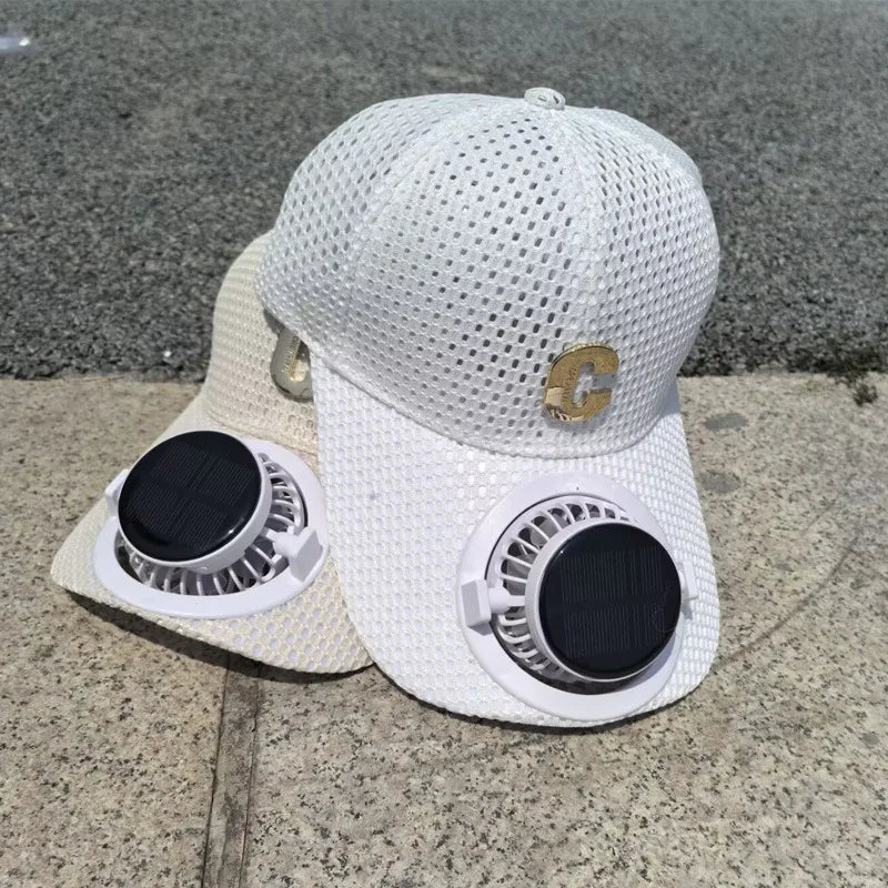 Solar USB Rechargeable Mesh Fan Baseball Cap Adjustable Breathable UPF50+ Cooling Hat for Golf Outdoor Hiking Fishing Travel