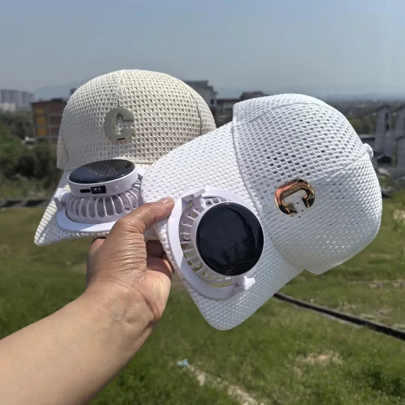 Solar USB Rechargeable Mesh Fan Baseball Cap Adjustable Breathable UPF50+ Cooling Hat for Golf Outdoor Hiking Fishing Travel