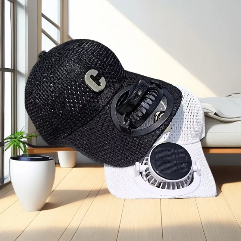 Solar USB Rechargeable Mesh Fan Baseball Cap Adjustable Breathable UPF50+ Cooling Hat for Golf Outdoor Hiking Fishing Travel